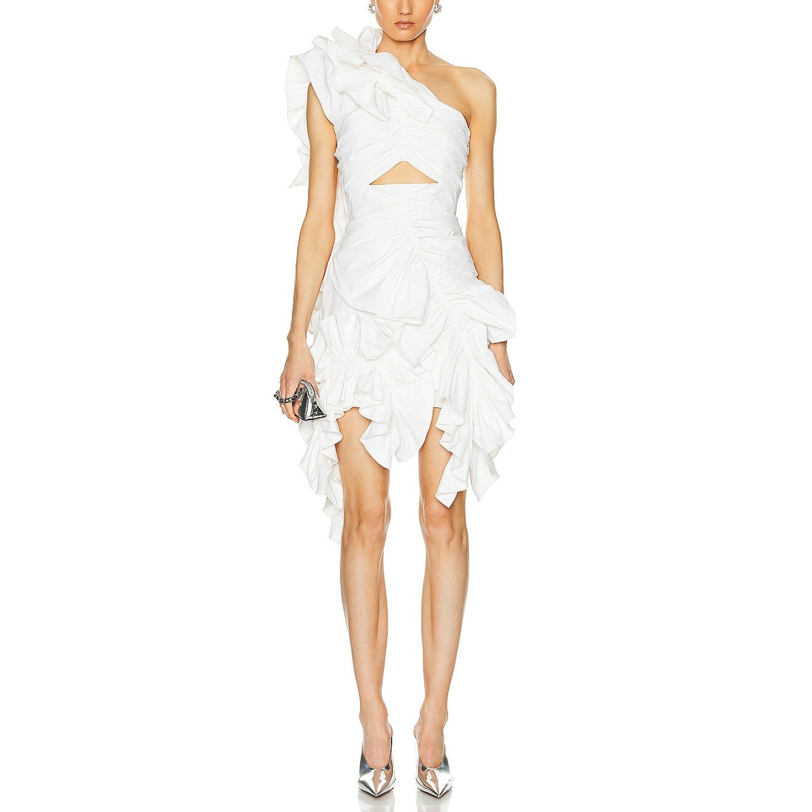 Aknvas 'Jagger' White Nylon Ruffle Dress Size 0