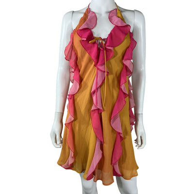 Delfi Collective Ruffled Pink Combo Halter Dress Size M