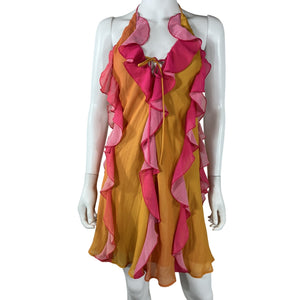 Delfi Collective Ruffled Pink Combo Halter Dress Size M