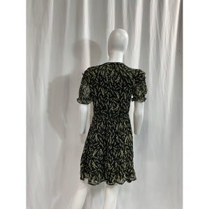 Ba&Sh 'Ruffled' Black Floral-Print Georgette Mini Dress Size 0