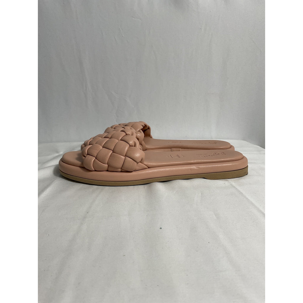Seychelles 'Puffy' Tan Leather Woven Slide Sandals Size 6.5