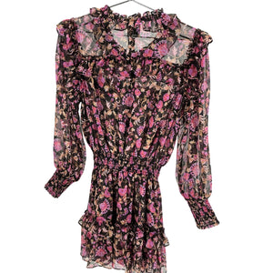 Misa Los Angeles Ruffled Black And Purple Vittoria Dress Size M