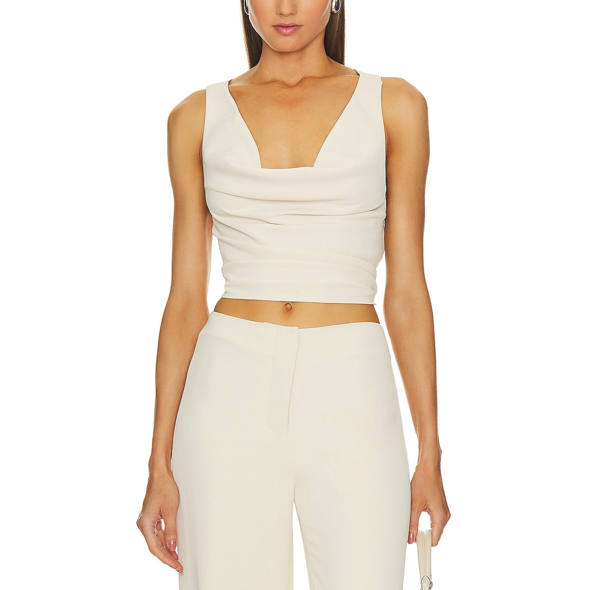 L'Academie 'Yvette' Beige Crepe Cowl Top Size XS - NWT