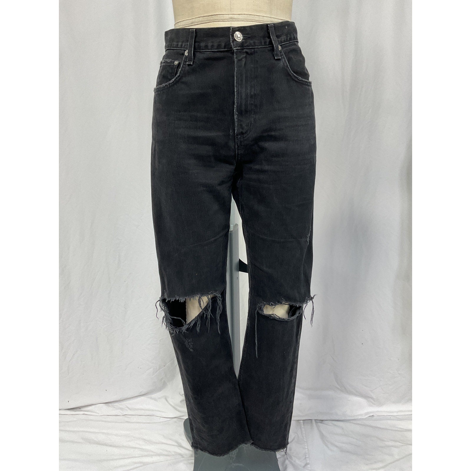 Agolde 'Cherie' Black Cotton High Rise Straight Denim Jean Size 29