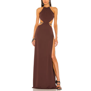 Revolve Embellished Chocolate Brown Moon Maxi Dress Size M NWT