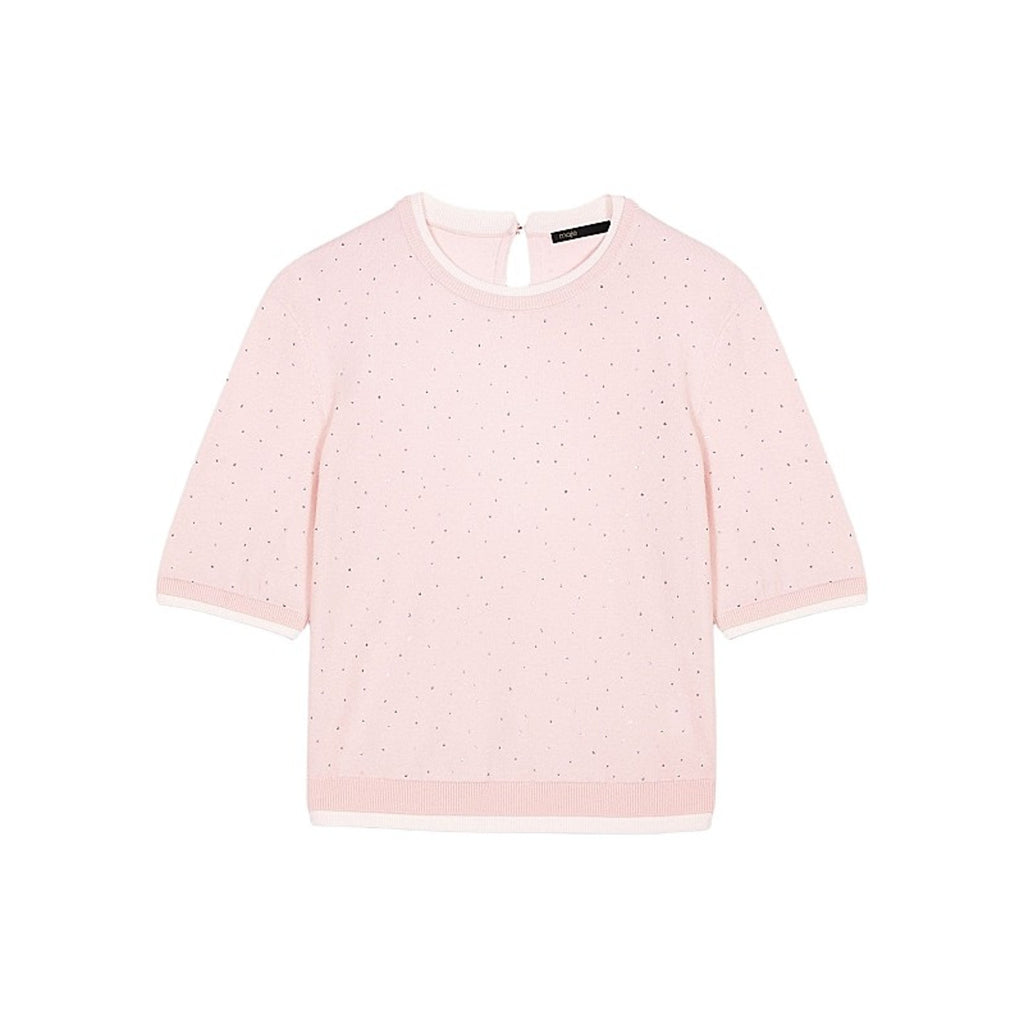 Maje Short-Sleeve Pink Wool Jumper Size 2