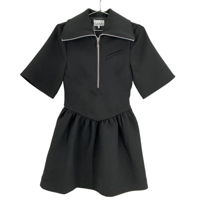Ganni Sleek Black Half Zip Minidress Size 34 EU / US 2