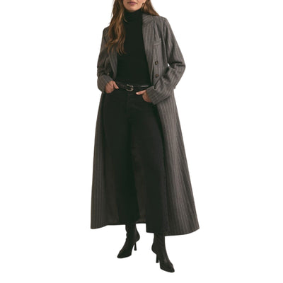 Favorite Daughter Double Breasted Grey White Pinstripe Simon Coat Size M NWT