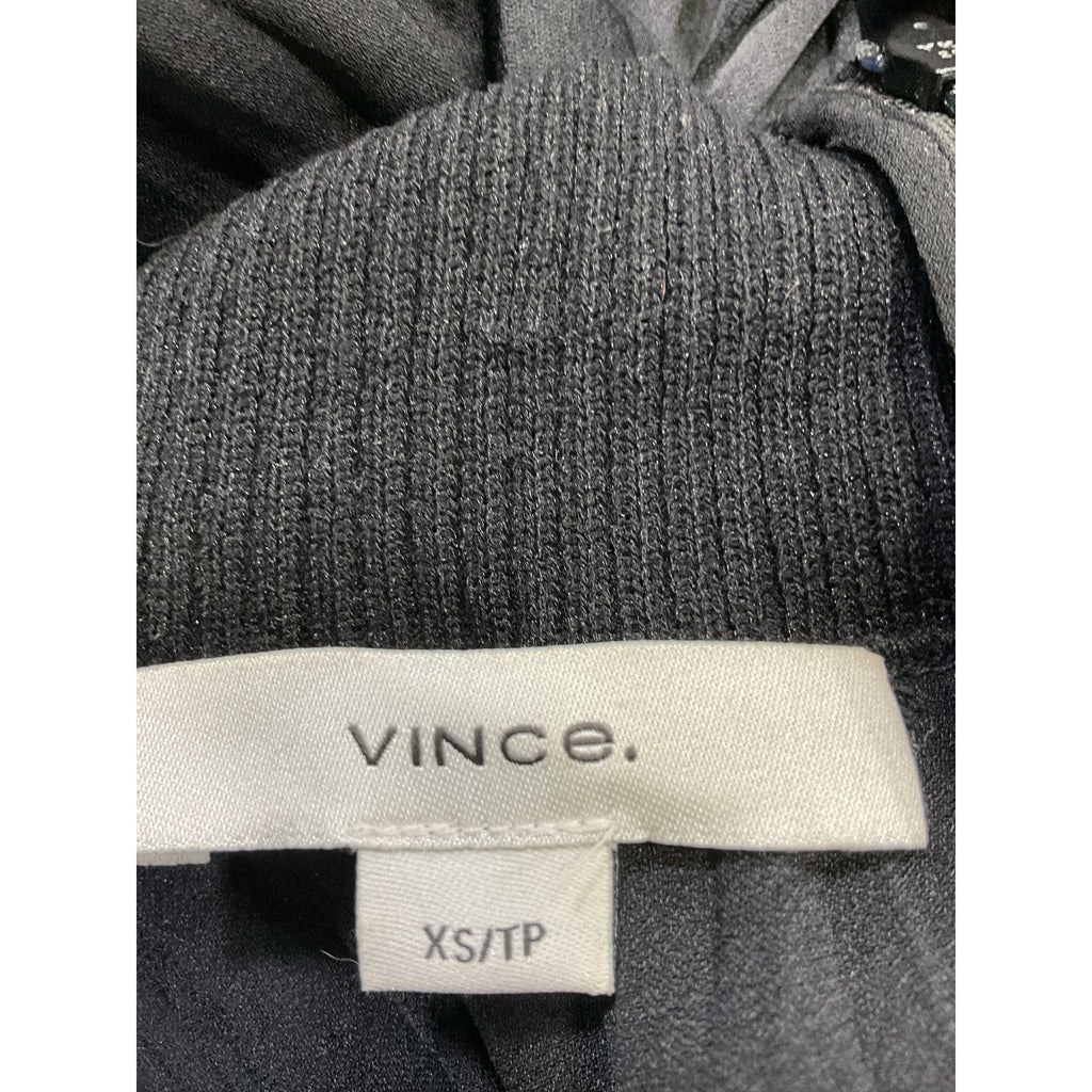 Vince Crushed Black Satin Mock Neck Top Size XS