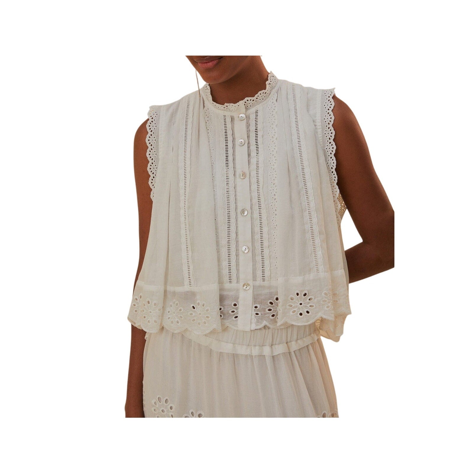 Farm Rio White Cotton Sleeveless Blouse Size XS