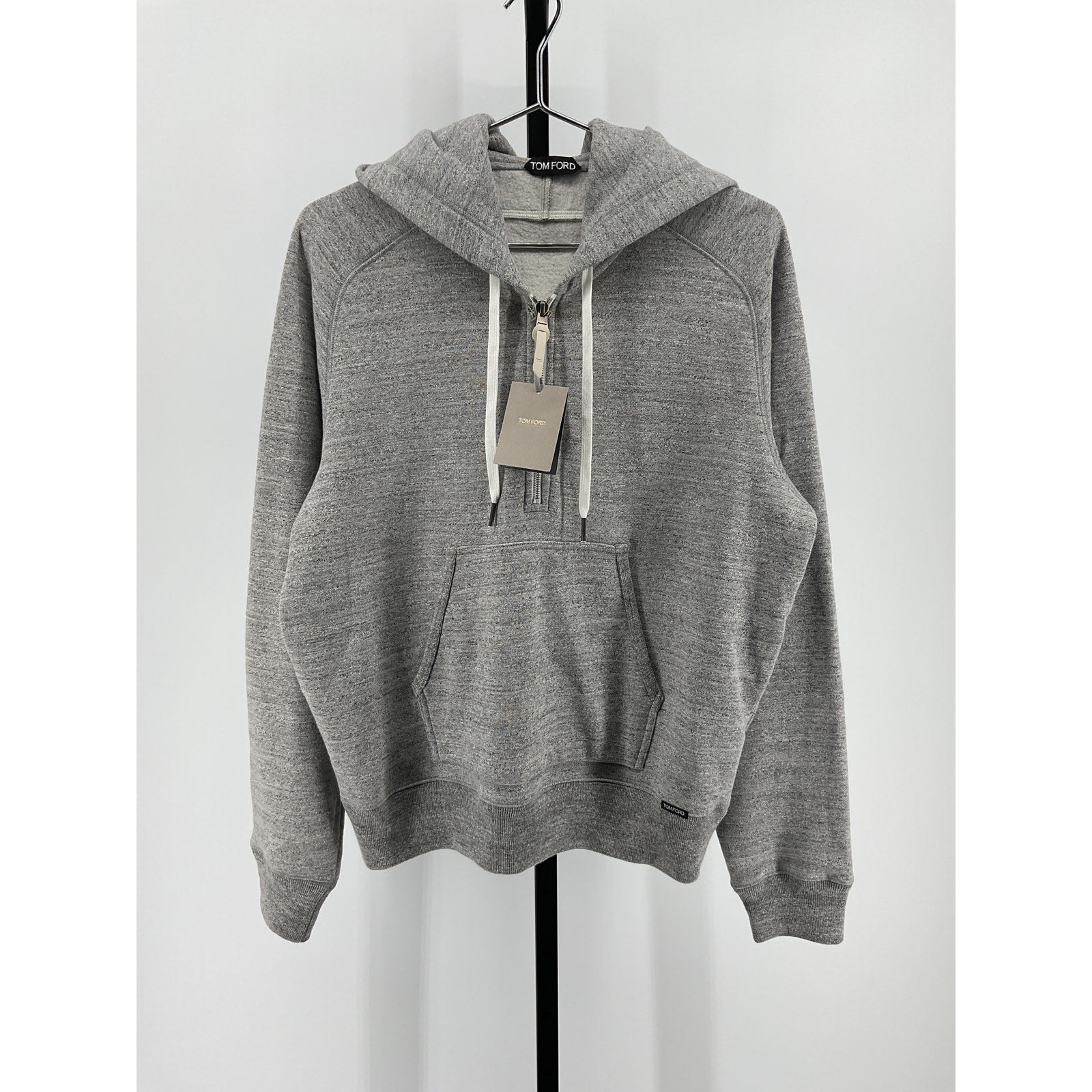 Tom Ford Long Sleeve Grey Cotton Flecked Melange Jersey Hoodie Size 52