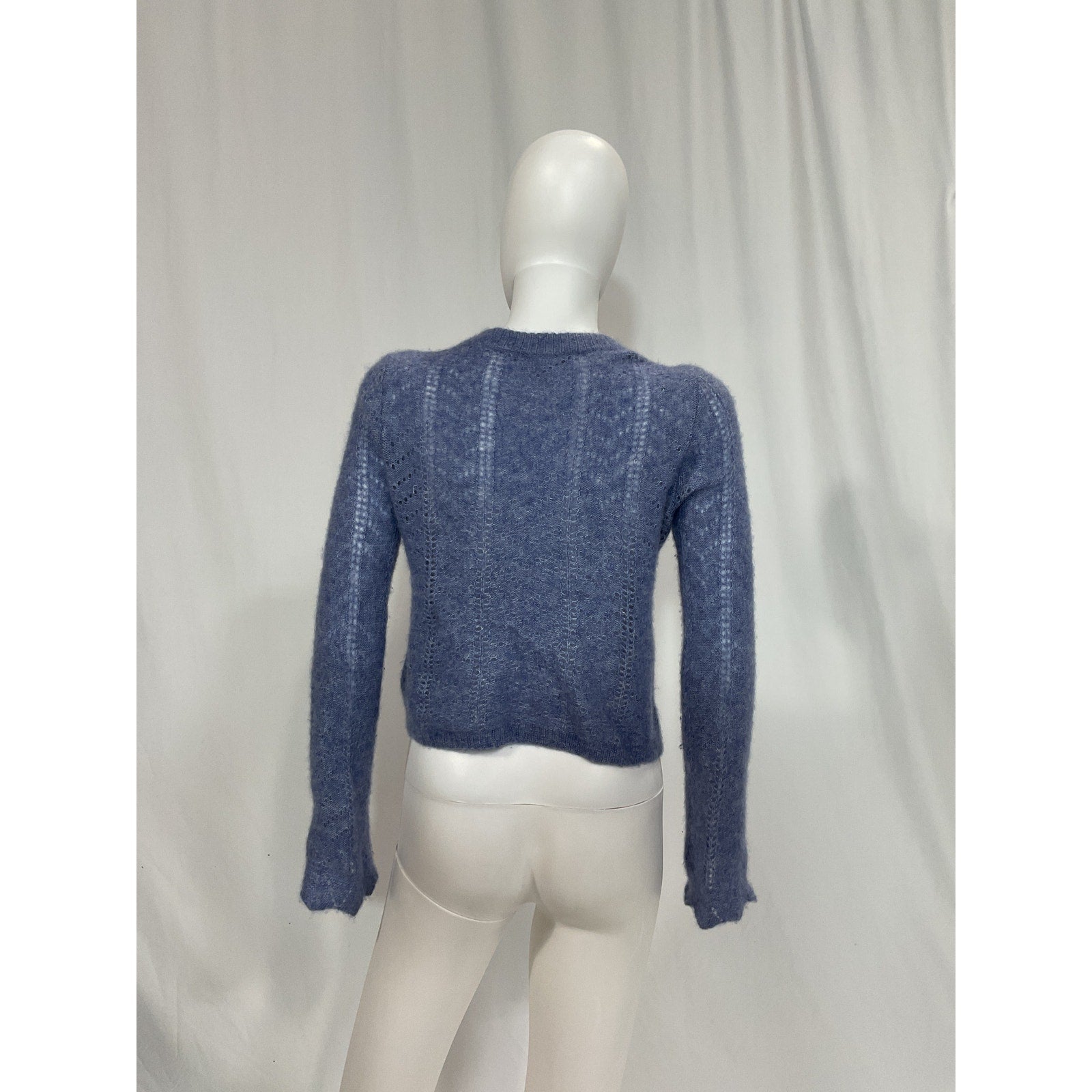 Autumn Cashmere 'Bell' Blue Sleeve Pointelle Crew Size XS