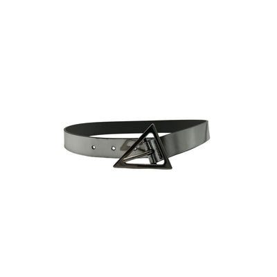 Bottega Veneta Polished Silver Triangle Leather Belt Size 20 in