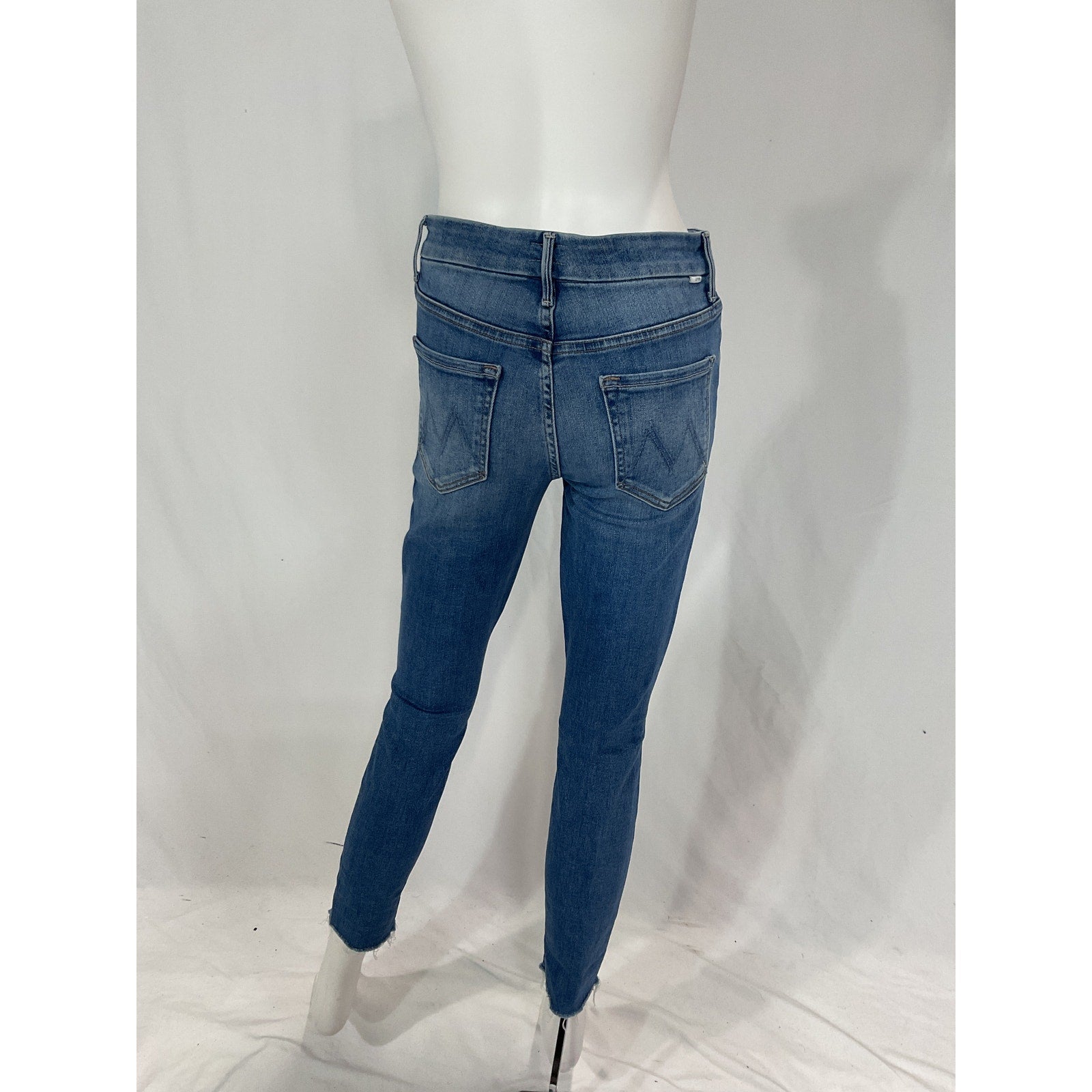 Mother 'The Looker' Blue High Waist Frayed Ankle Skinny Denim Jeans Size 27
