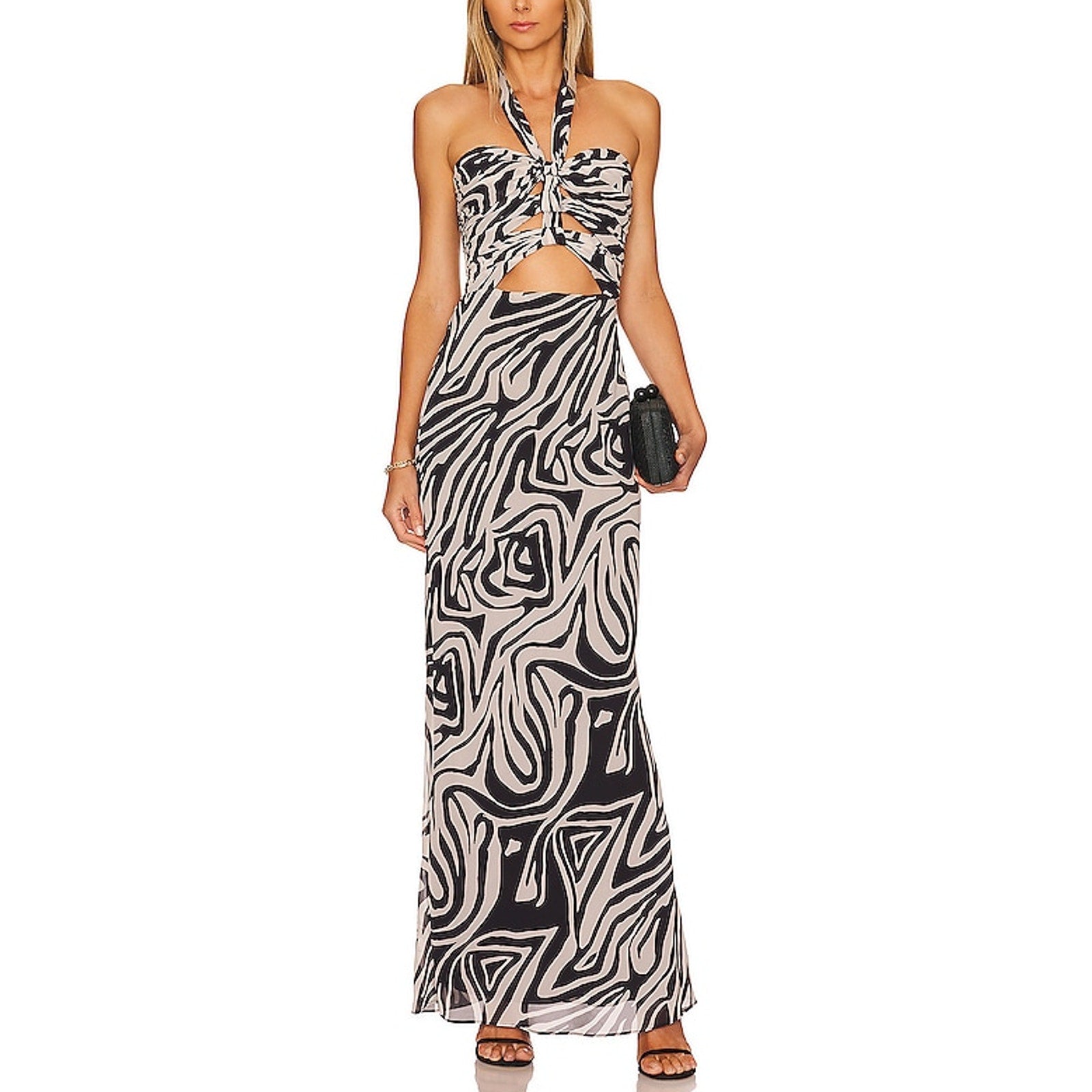 Ronny Kobo 'Lopte' White Crepe Halterneck Cut Out Dress Size M