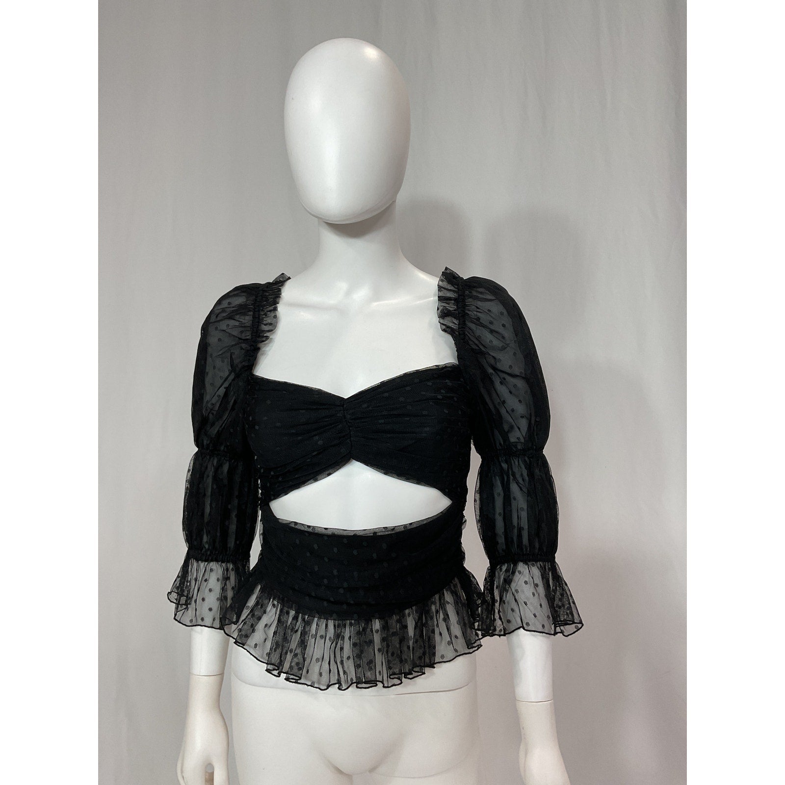 Lpa 'Dolores' Black Jacquard Puff Sleeve Top Size XXS