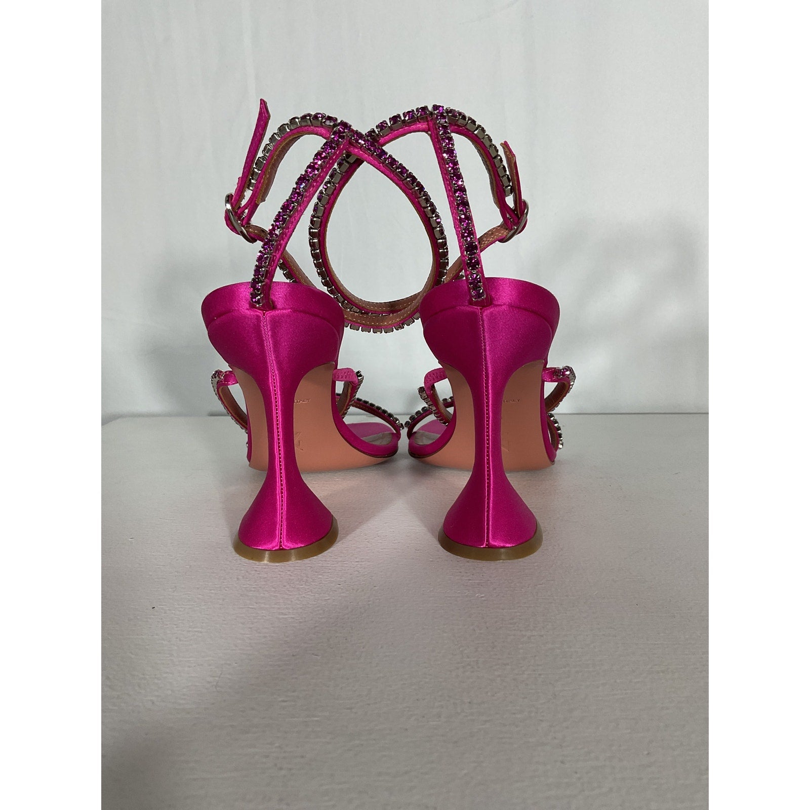 Amina Muaddi 'Gilda' Pink Leather 95mm Crystal-Embellished Sandals Size 8