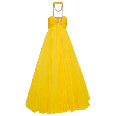 Giambattista Valli Flowing Yellow Halterneck Silk Gown Size 38