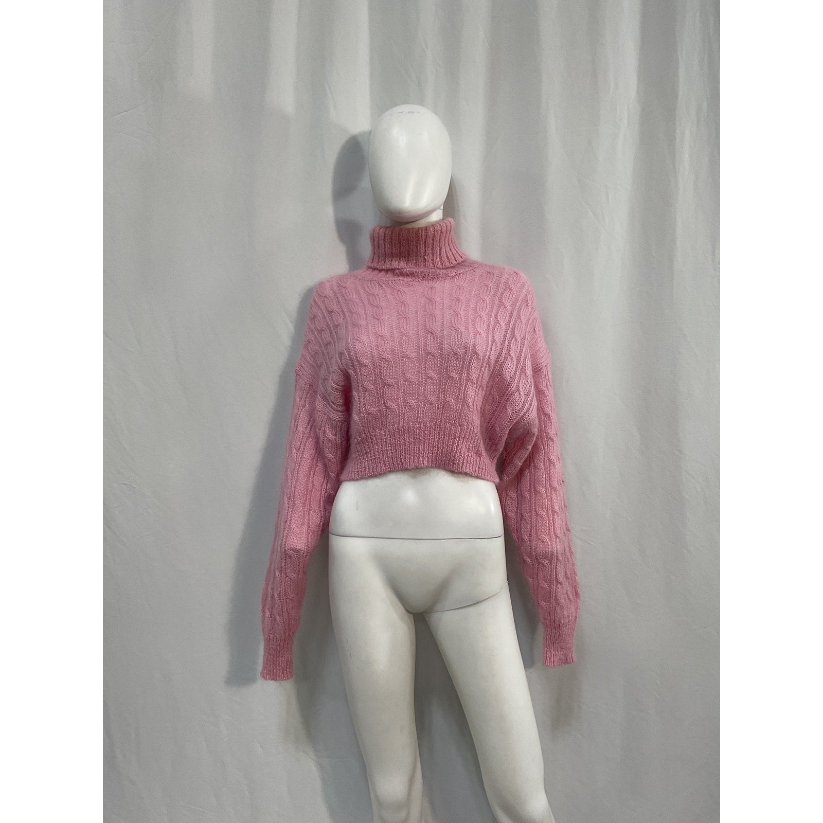 Ganni High Neck Cropped Pink Polyamide Pullover Sweater Size XS