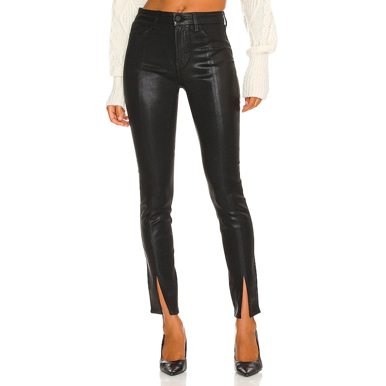 L'Agence 'Jyothi' Black Cotton High Rise Split Ankle Denim Jean Size 25