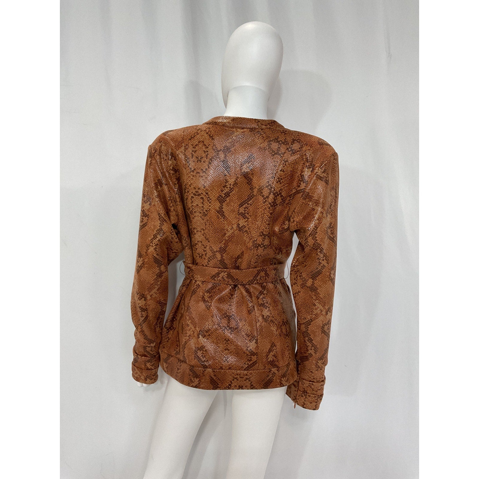 Michael Costello 'Madison' Brown Snakeskin Embossed Faux Leather Top Size M