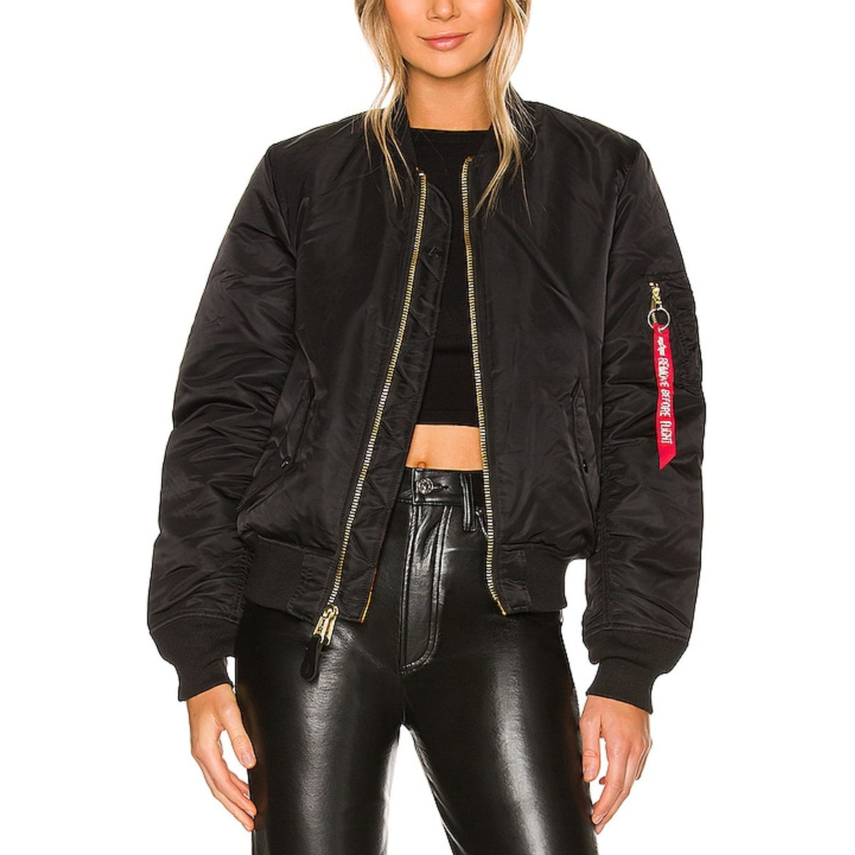 Alpha Industries Ma-1 W Black Nylon Bomber Jacket Size XS