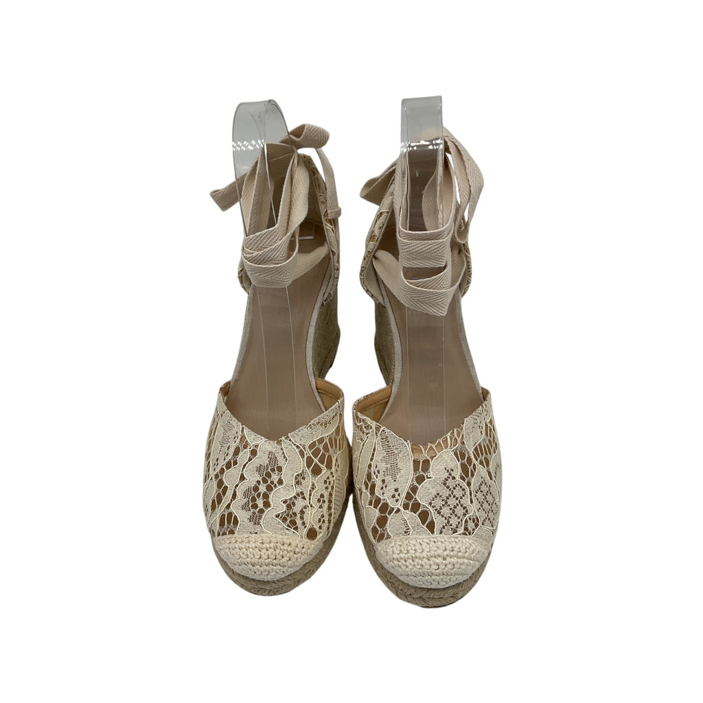 Reformation 'Camilla' Beige Polyester Lace Up Wedge Espadrille Size 7