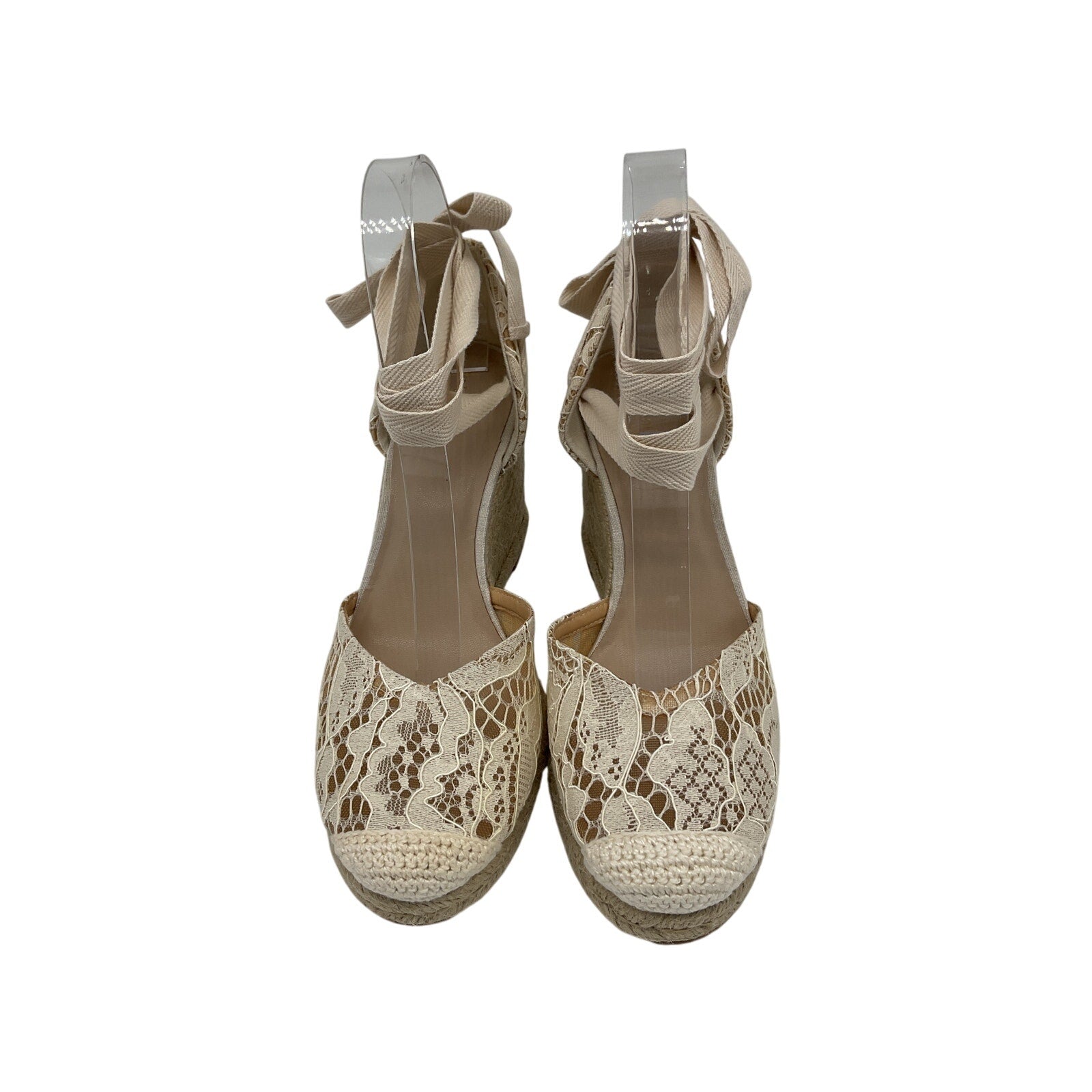 Reformation 'Camilla' Beige Polyester Lace Up Wedge Espadrille Size 7