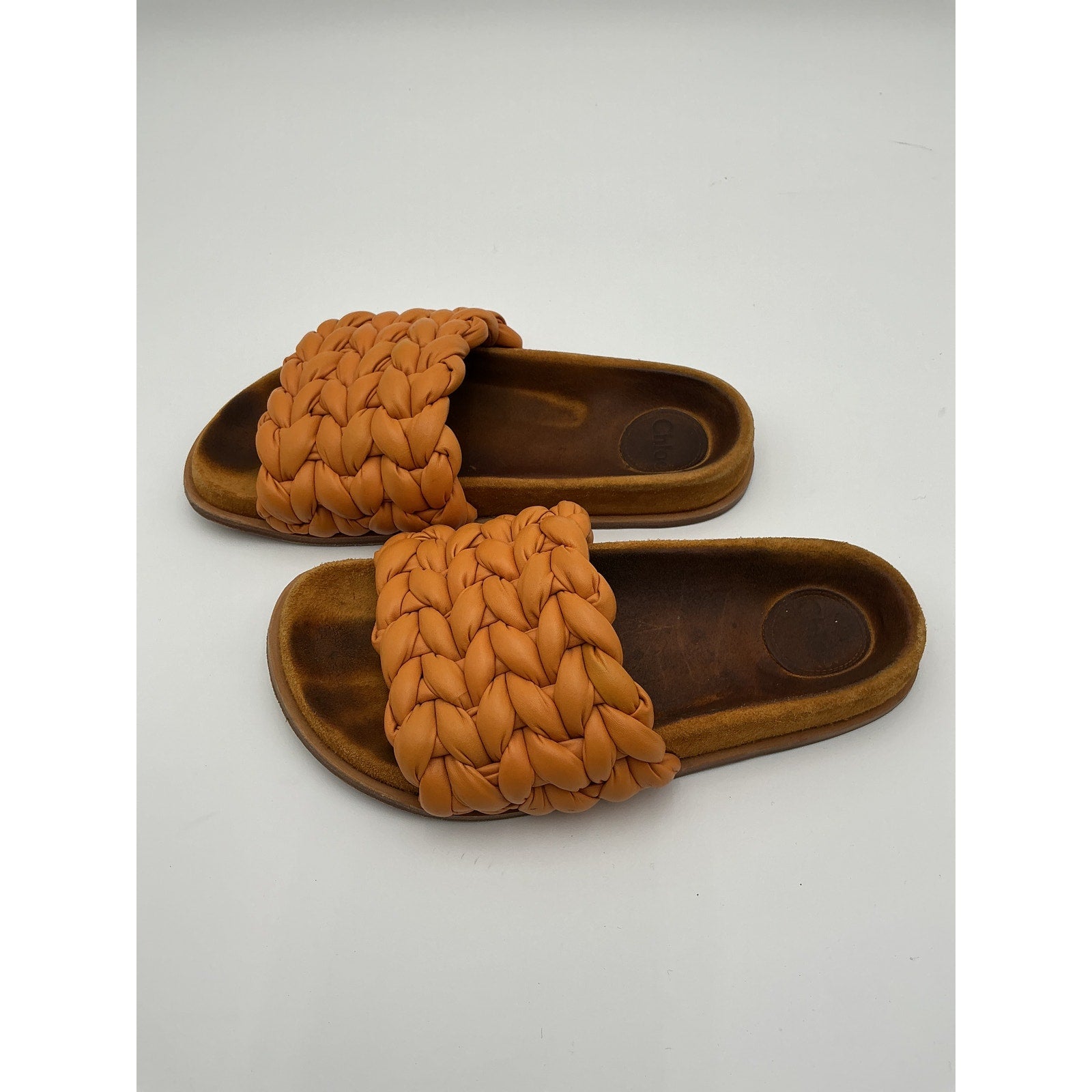 Chlo� 'Kacey' Orange Braided Leather Slides Size 9