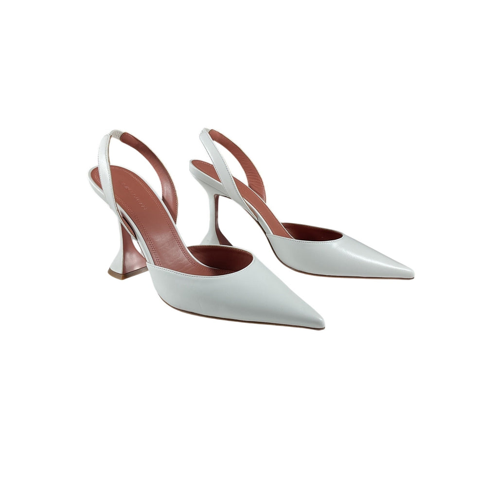 Amina Muaddi 'Holli' White Leather 95 Leather Slingback Pumps Size 41