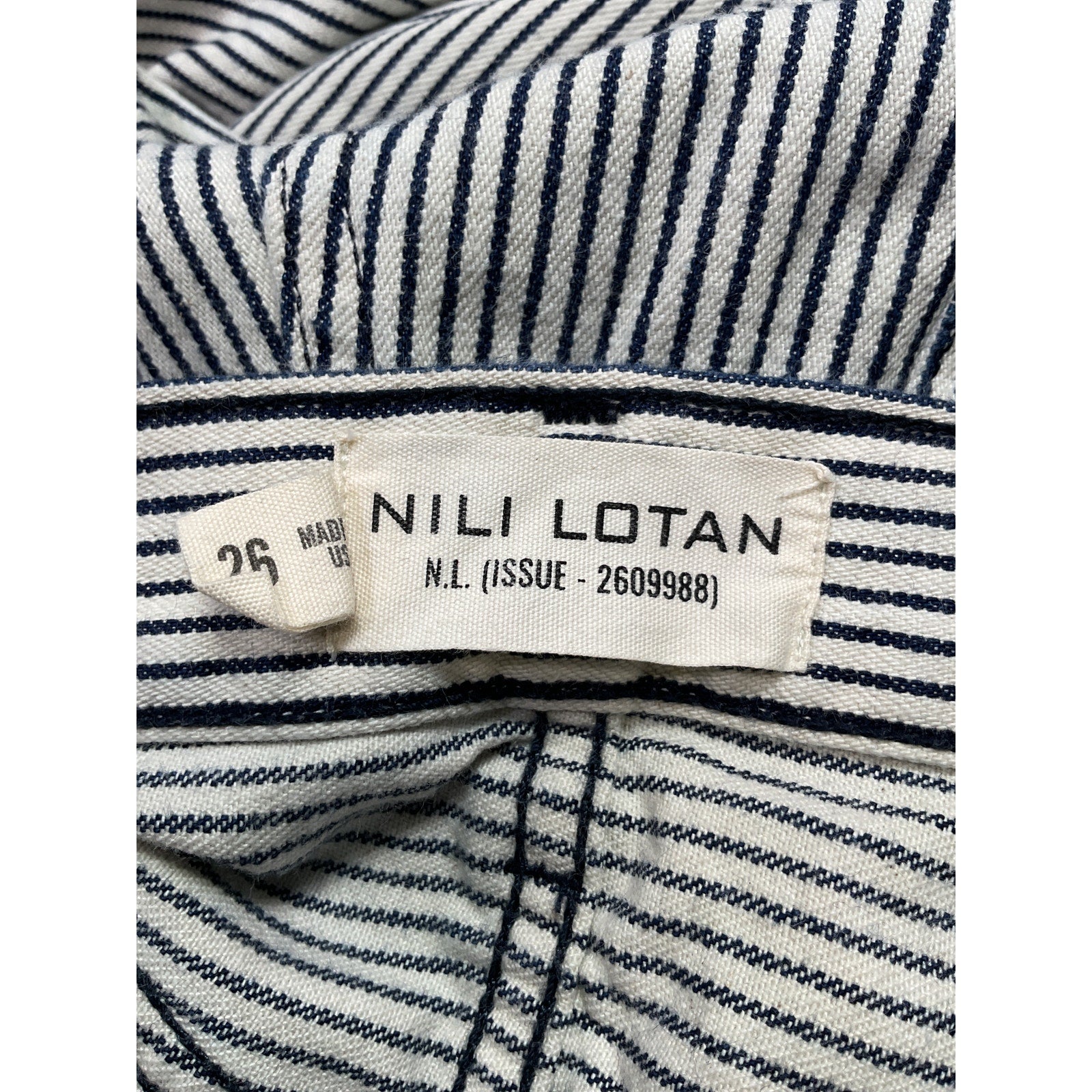 Nili Lotan 'Mitchell' Blue Cotton Rigid Low-Rise Wide-Leg Denim Jean Size 26