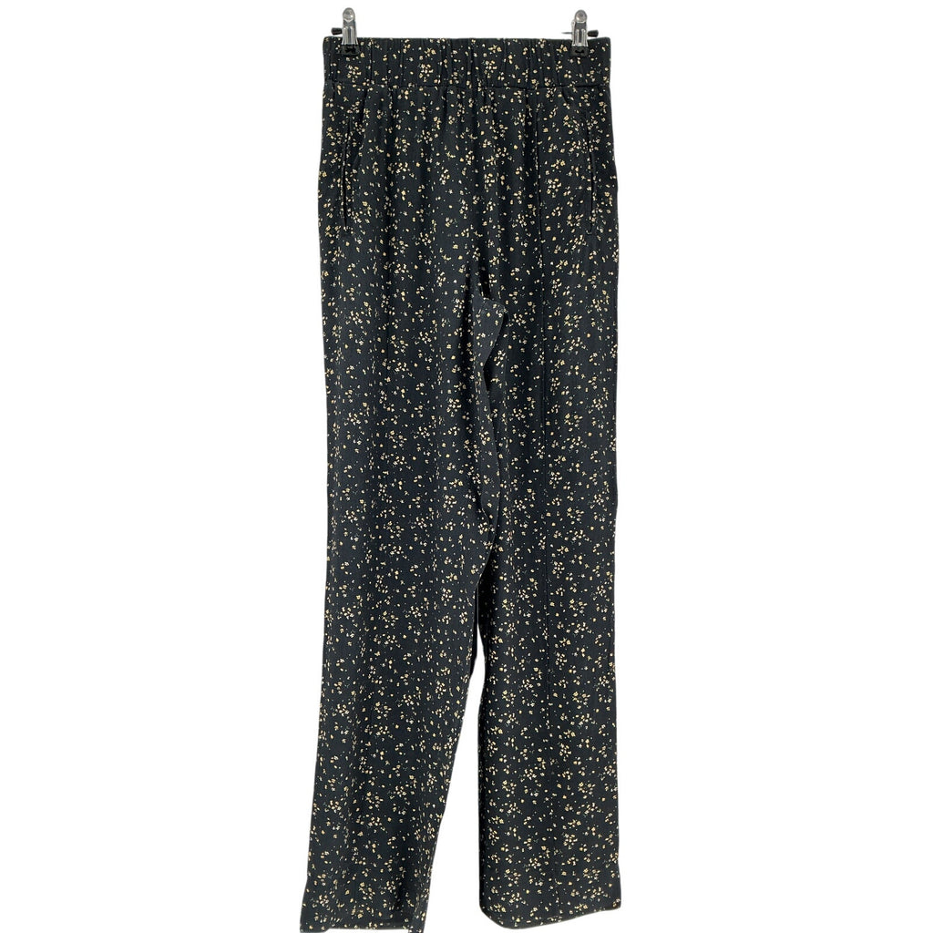 Ganni Floral Print Straight Black Viscose Leg Pants Size 36