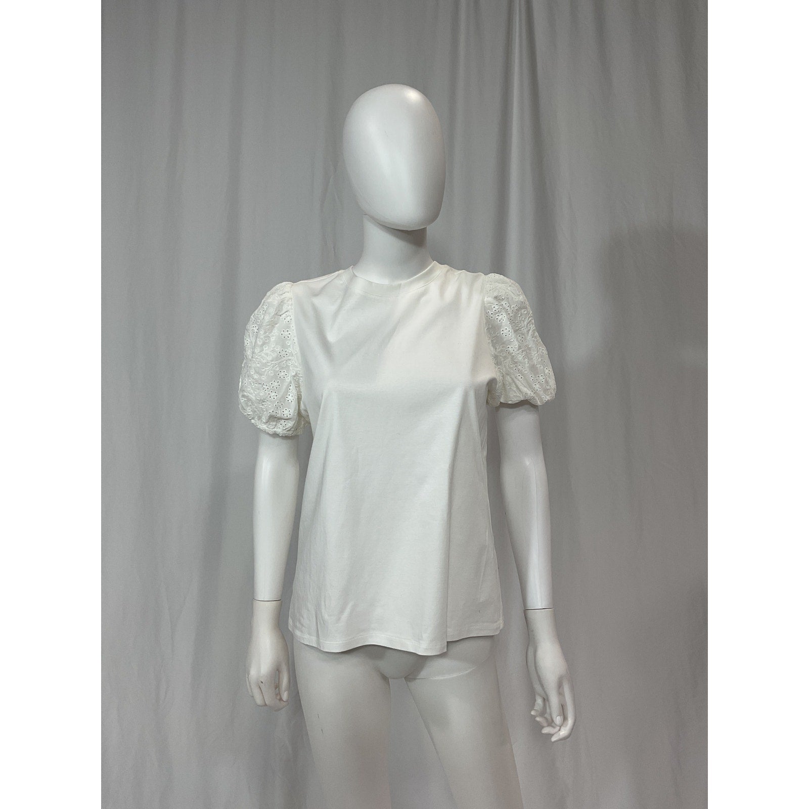 Jason Wu 'Eyelet' White Cotton Crew Neck Lace Puff Sleeve T-Shirt Size S - NWT
