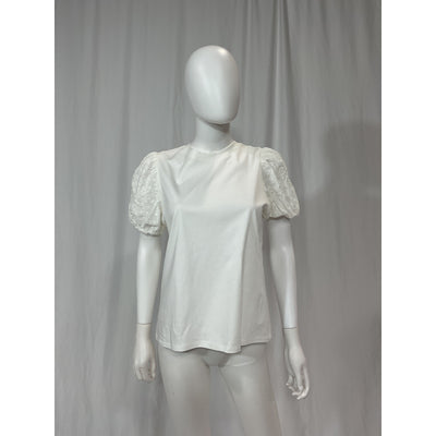 Jason Wu 'Eyelet' White Cotton Crew Neck Lace Puff Sleeve T-Shirt Size S - NWT