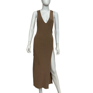 Michael Costello Sleek Taupe Variegated Rib Bodycon Dress Size M