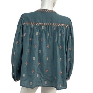 Ba&sh Embroidered Teal Daphne Blouse Size S