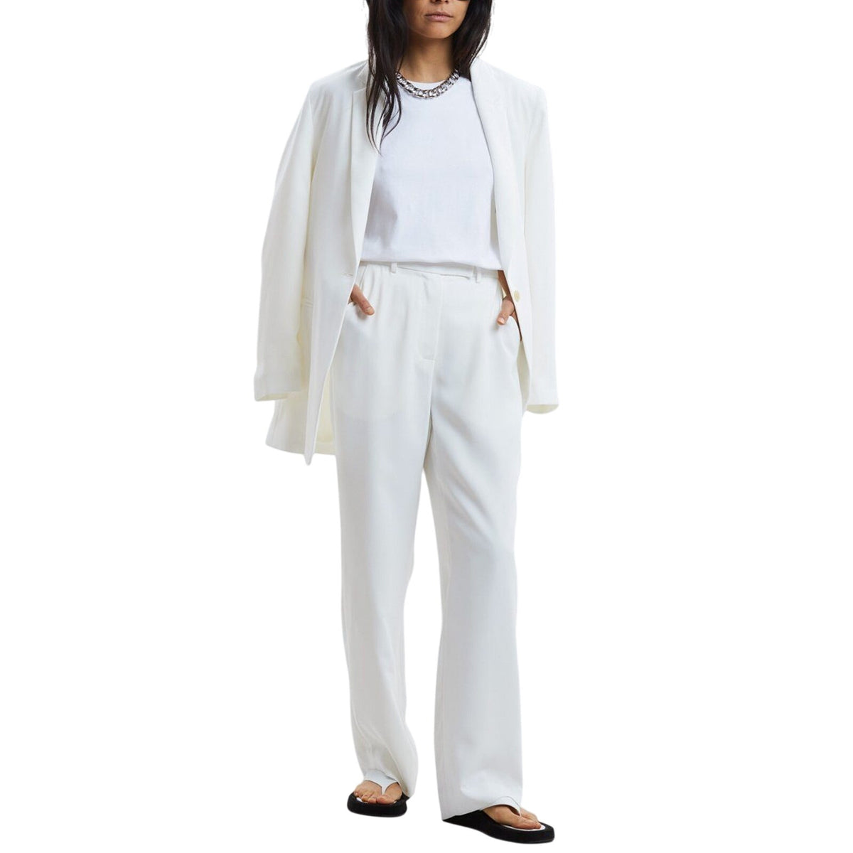 The Frankie Shop 'Isla' Cream Polyester Tailored Trousers Size L