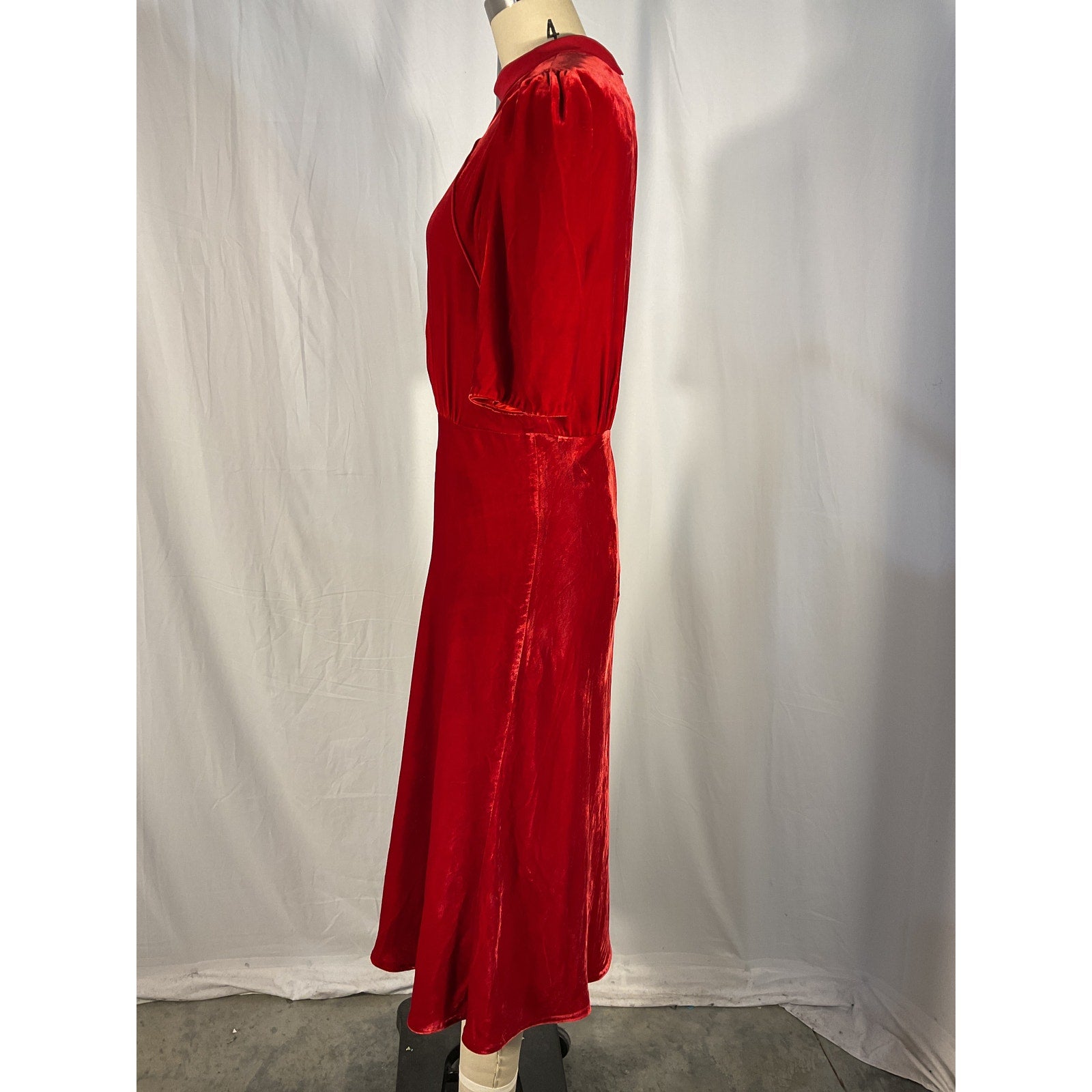 Saloni 'Dahila' Red Silk Chiffon-Trimmed Velvet Midi Dress Size 6 - NWT