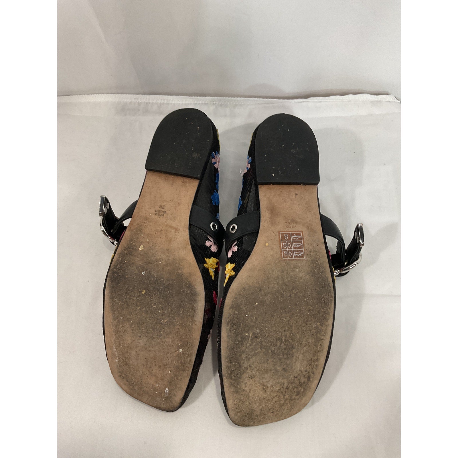 3.1 Phillip Lim 'Id' Black Flowerworks Floral Mesh Mary Jane Flats Size 8