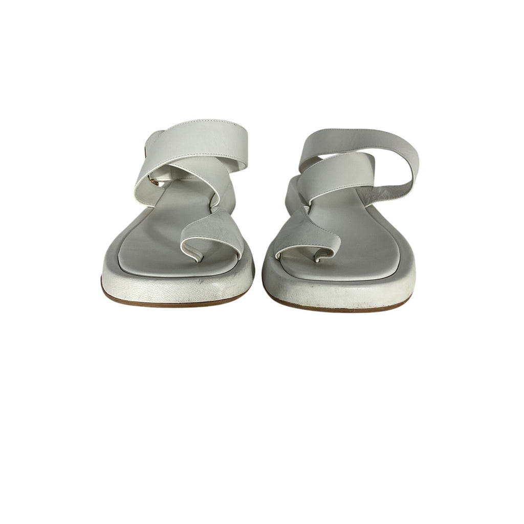 Gia Borghini Rhw Flat Toe White Leather Ring Wrap Sandal Size 40