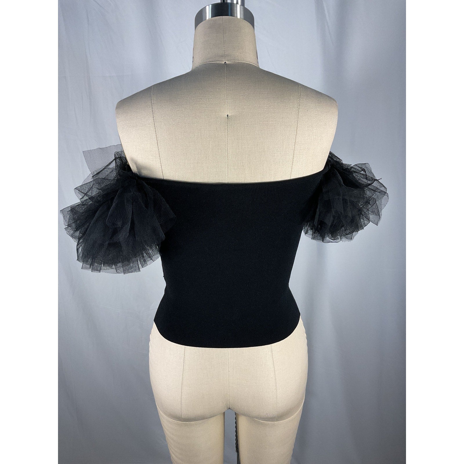 Autumn Cashmere 'Tulle' Black Viscose Off-The-Shoulder Top Size M