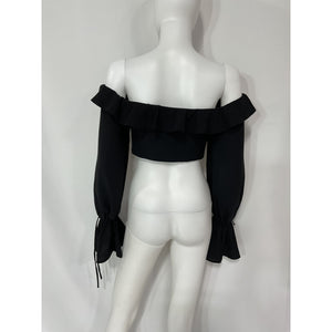 Majorelle 'Stefano' Black Halterneck Bell Sleeve Bustier Top Size S