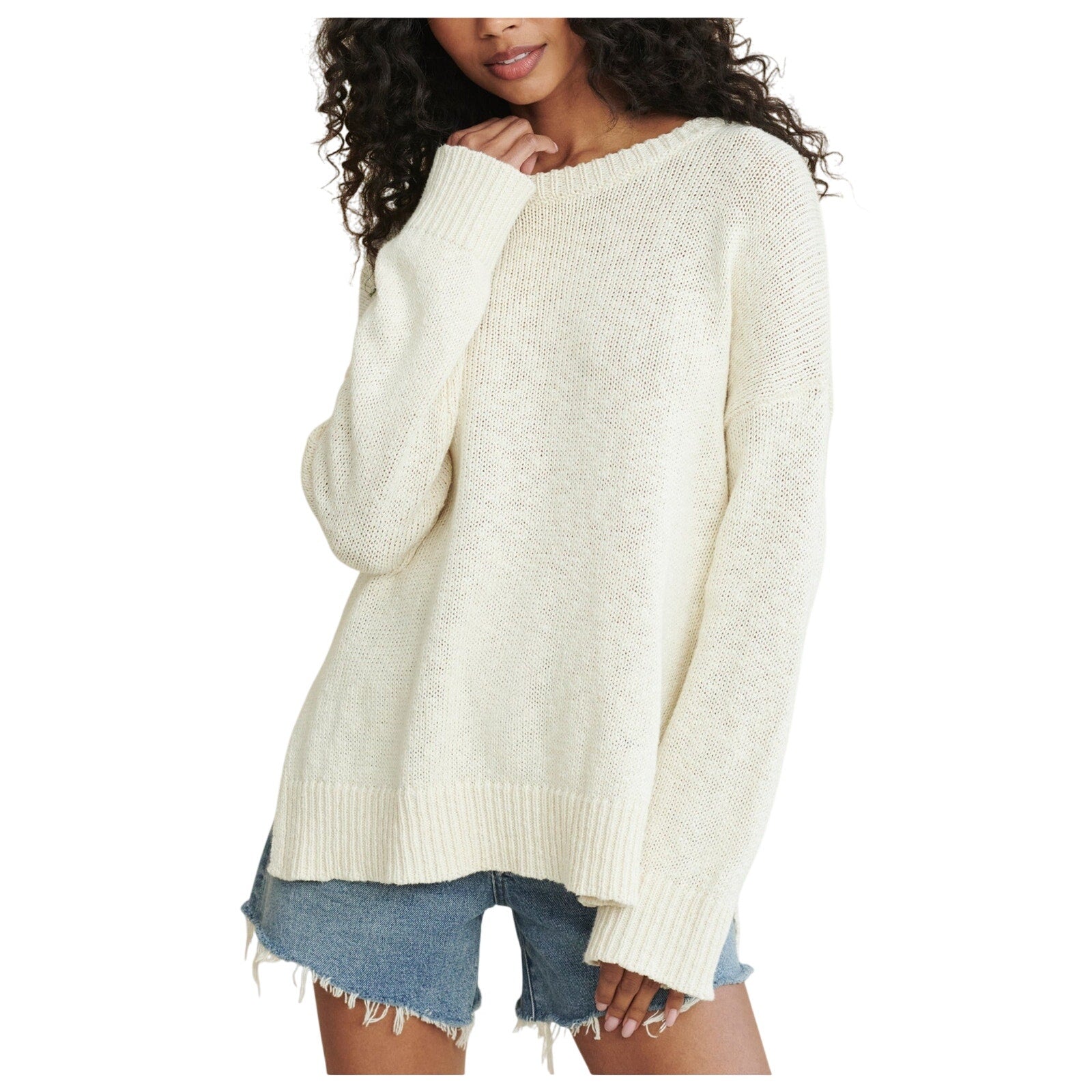 Jenni Kayne Cruise Beige Cotton Boyfriend Sweater Size L