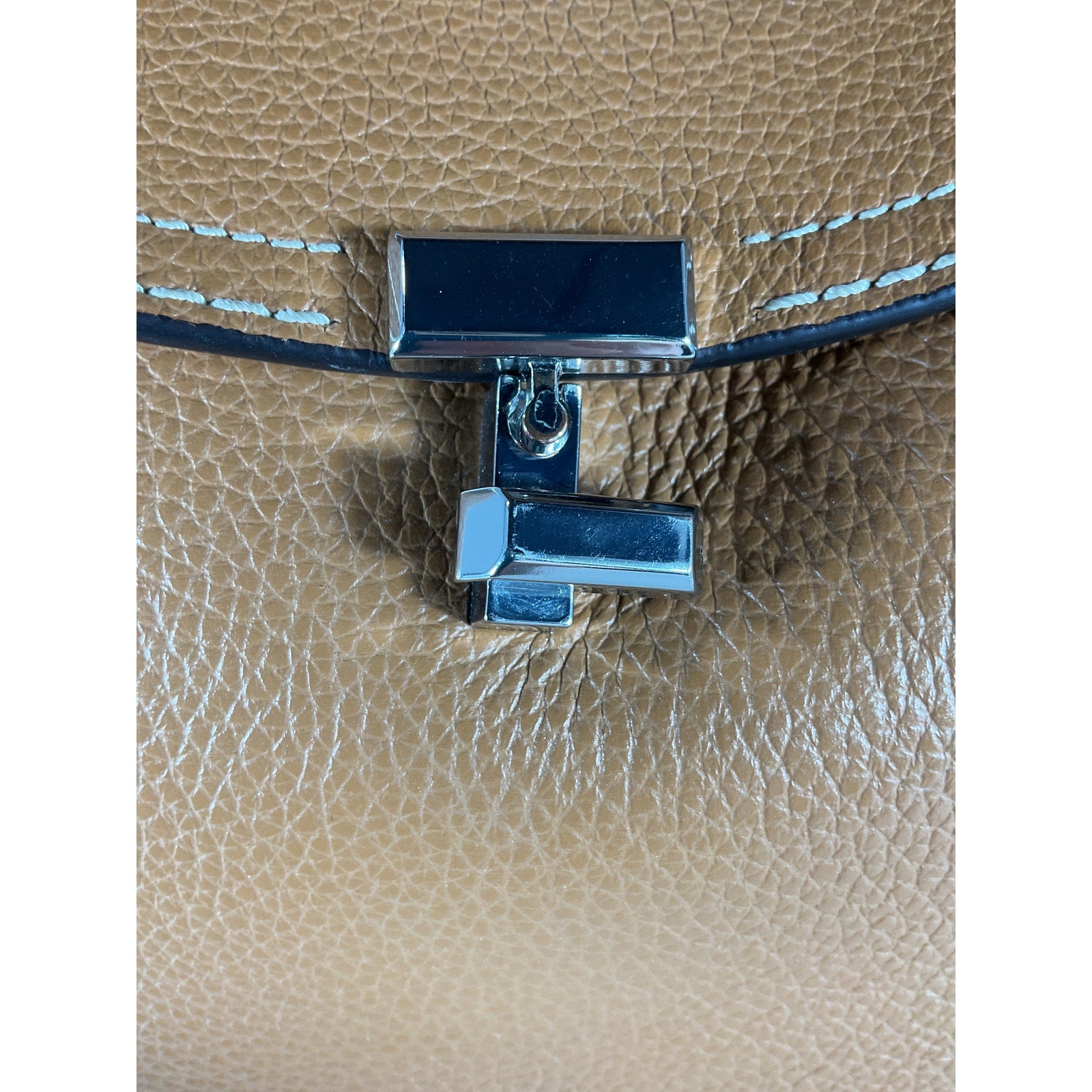 Toteme T-Lock Tan Leather Top Handle Tan Grain Clutch