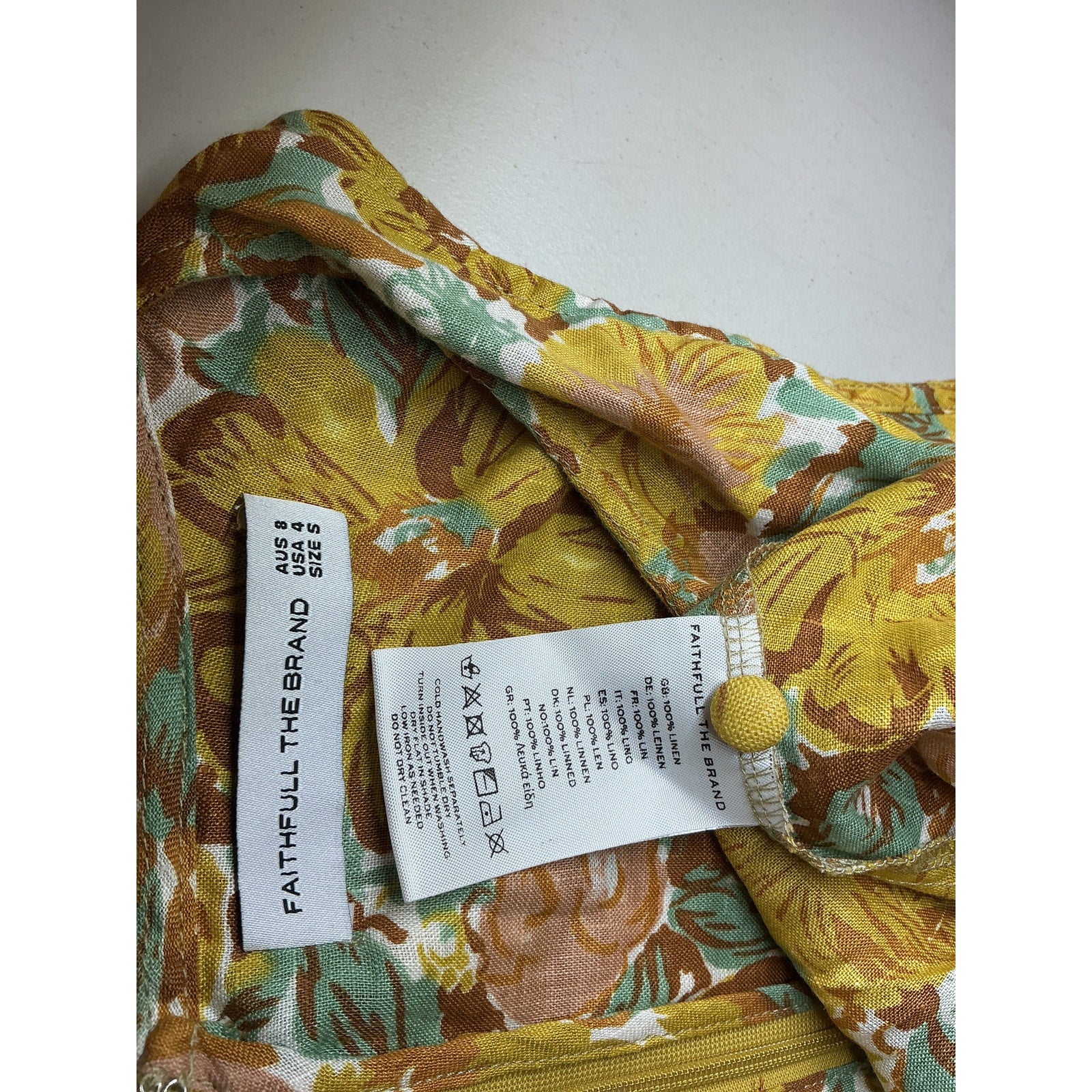 Faithfull The Brand 'Venere' Yellow Linen Midi Dress Size S