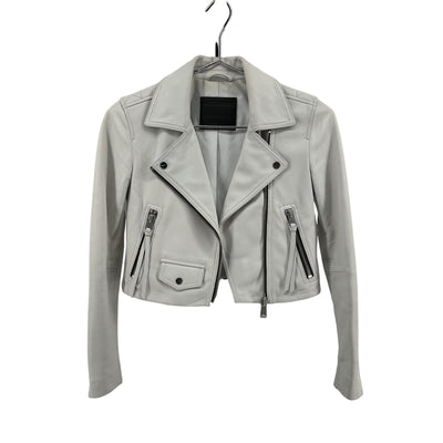 Allsaints 'Elora' White Leather Biker Jacket Size 2