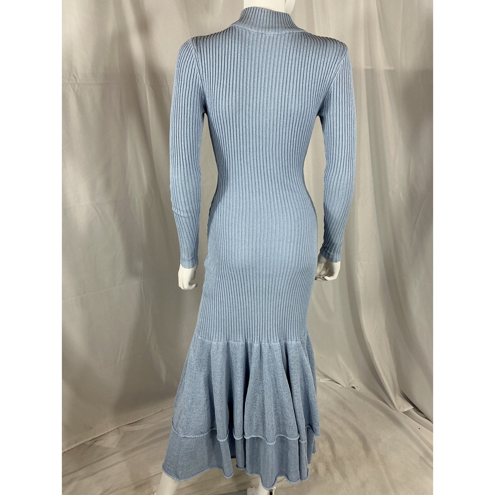 Jw Anderson Tiered Ribbed Blue Cotton Maxi Dress Size XS