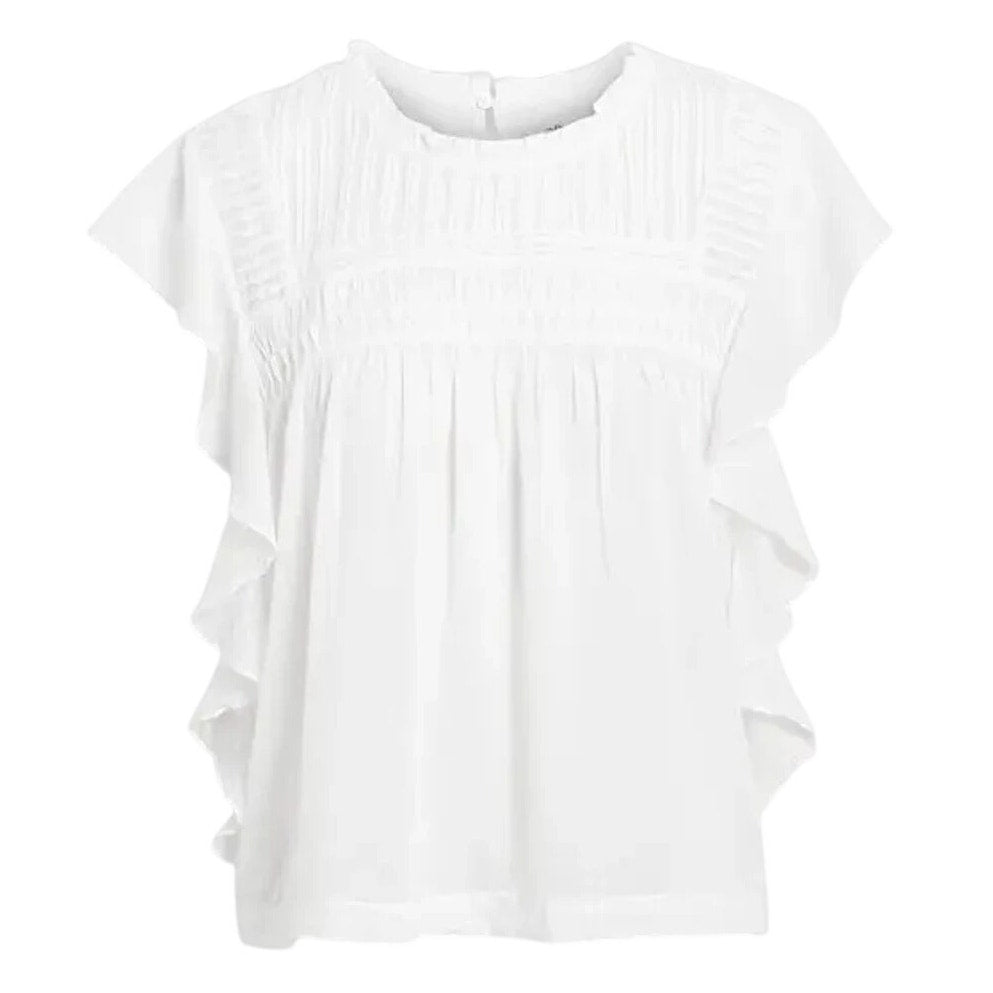 Isabel Marant Ruffled White Pintuck Yoke Blouse Size FR 34 / US 2