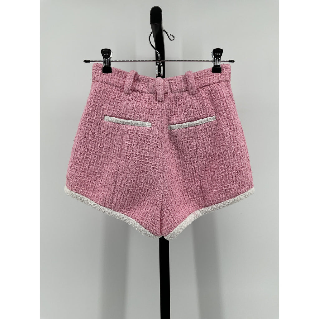 Cinq A Sept 'Auden' Pink Polyester Tweed Contrast Trim Shorts Size 0