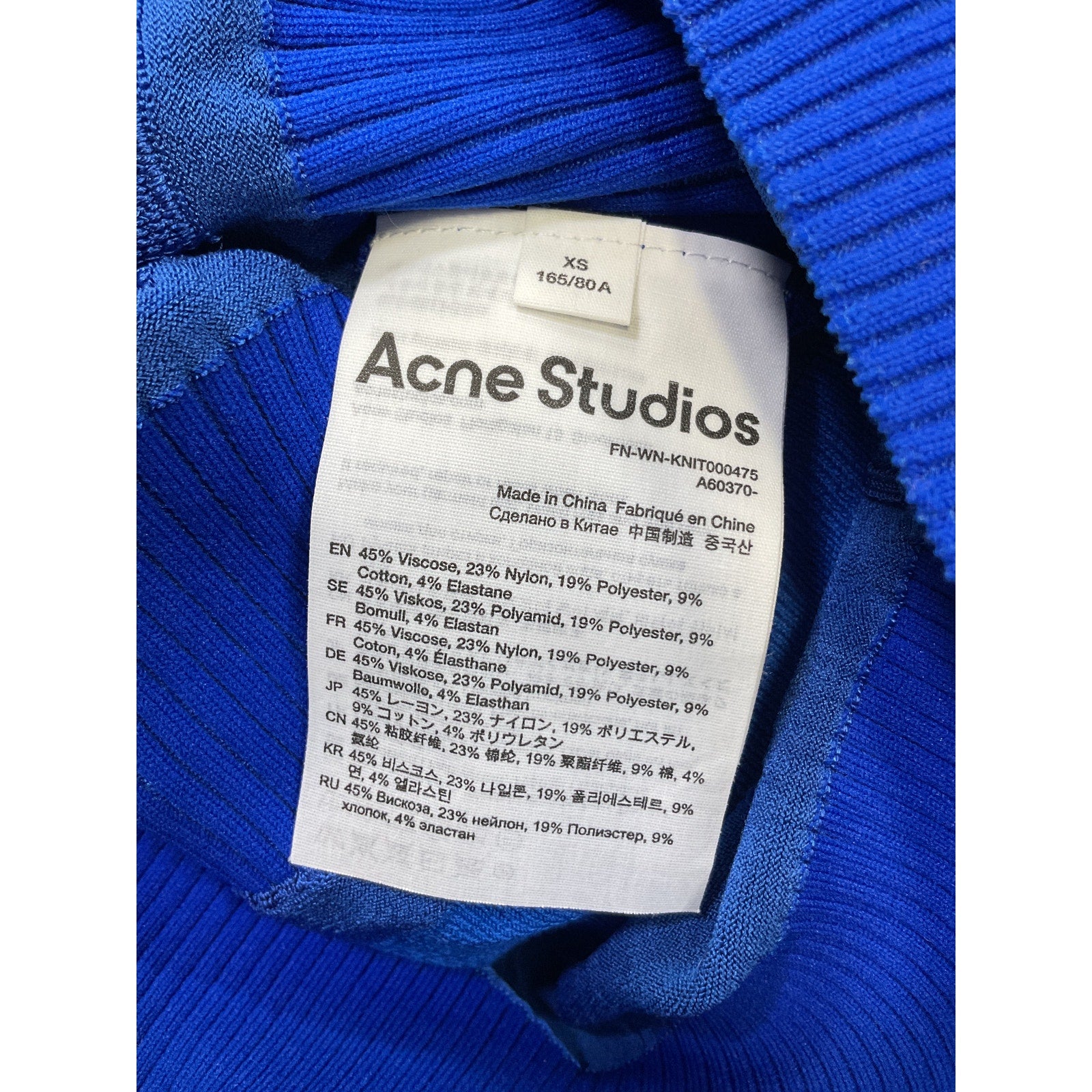 Acne Studios 'Kaelyn' Blue Viscose Rib Sweater Size XS